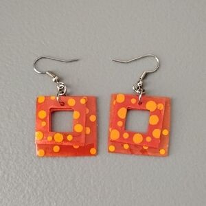 Orange Polka Dot Square Earrings